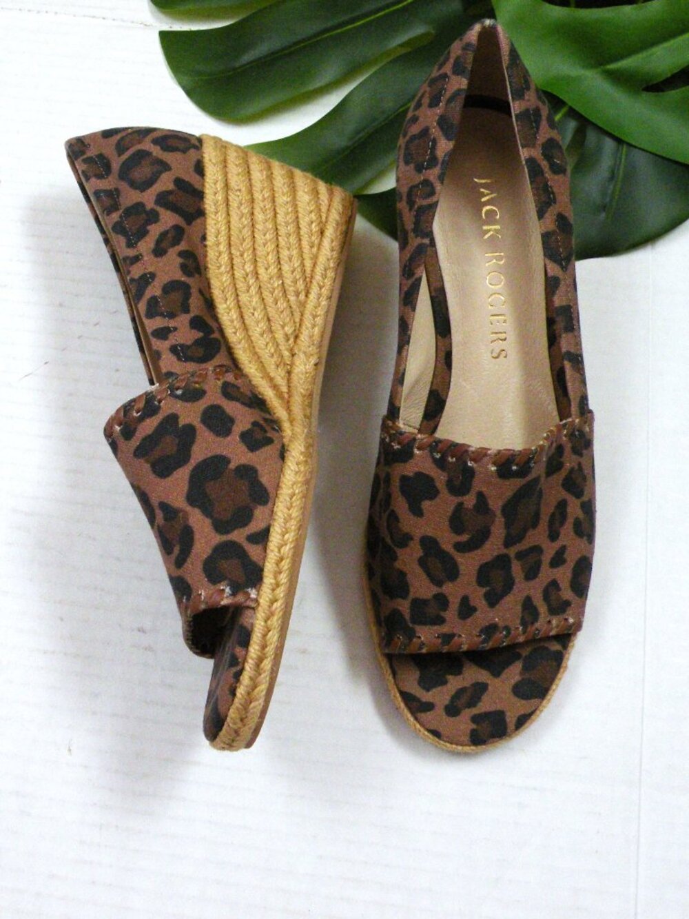 New Jack Rogers Espadrille Wedges Animal Print Leopard 7.5